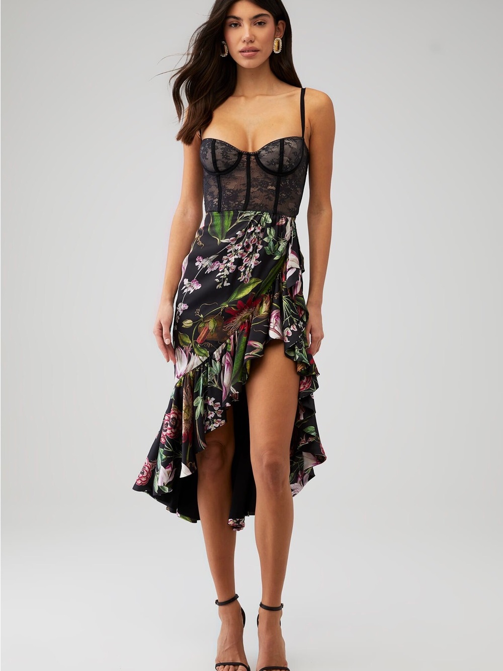 Katie May corset Black Floral Ruffle High-Low Dress